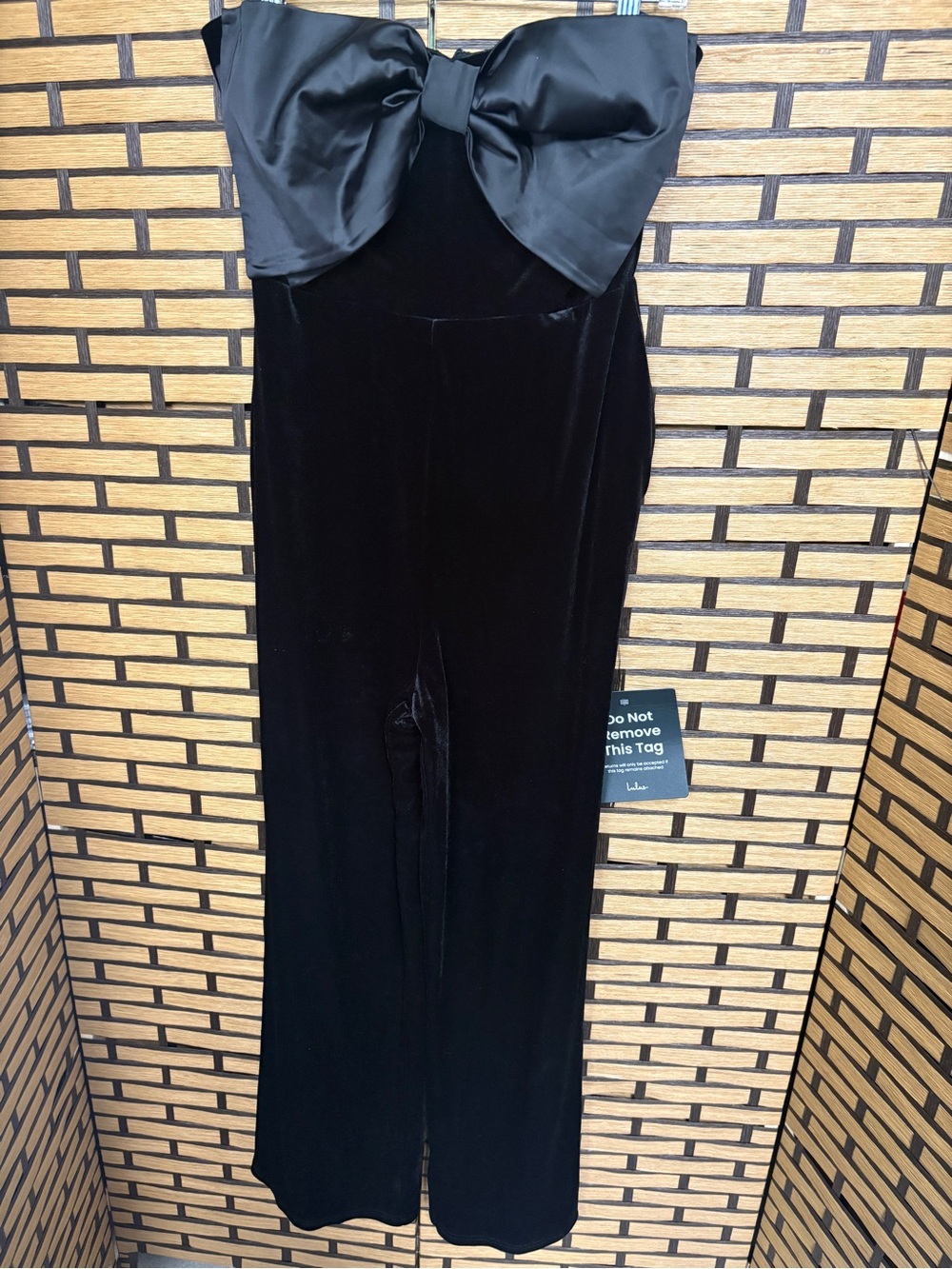 Lulus black bow velvet jumpsuit size large
